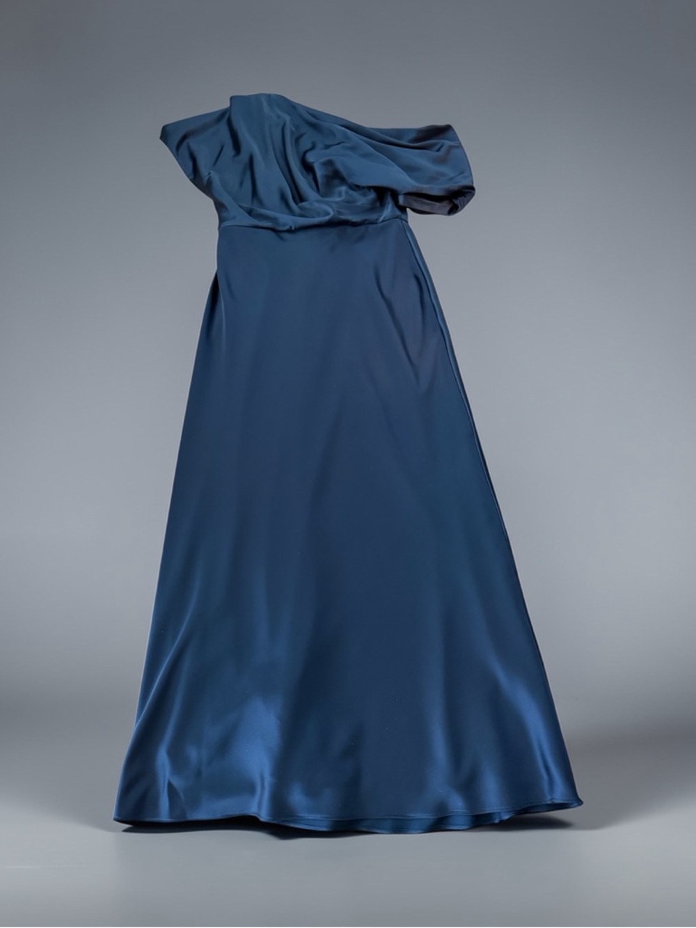 Alex Marie Navy One-Shoulder Satin Gown - Picture 7 of 9